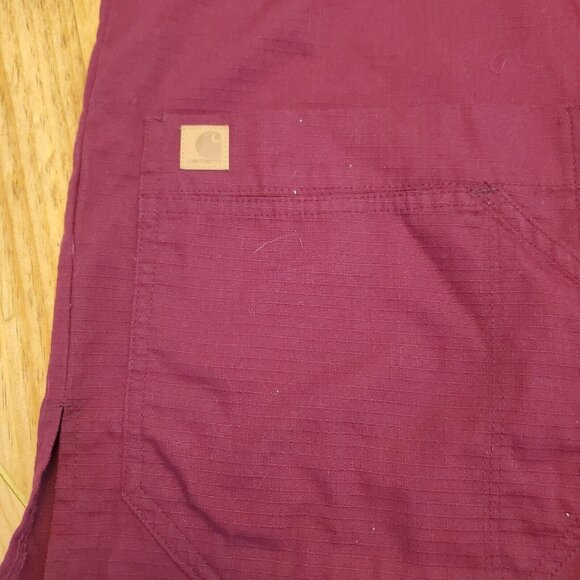 Men's XL Carhartt C15208 Short Sleeve Multi-Pocket Scrub Top Maroon V-Neck - Picture 5 of 10